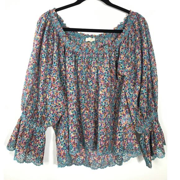 Ramy Brook Top Blouse Embroidered Eyelet Oakleigh Printed Off Shoulder - Picture 2 of 11